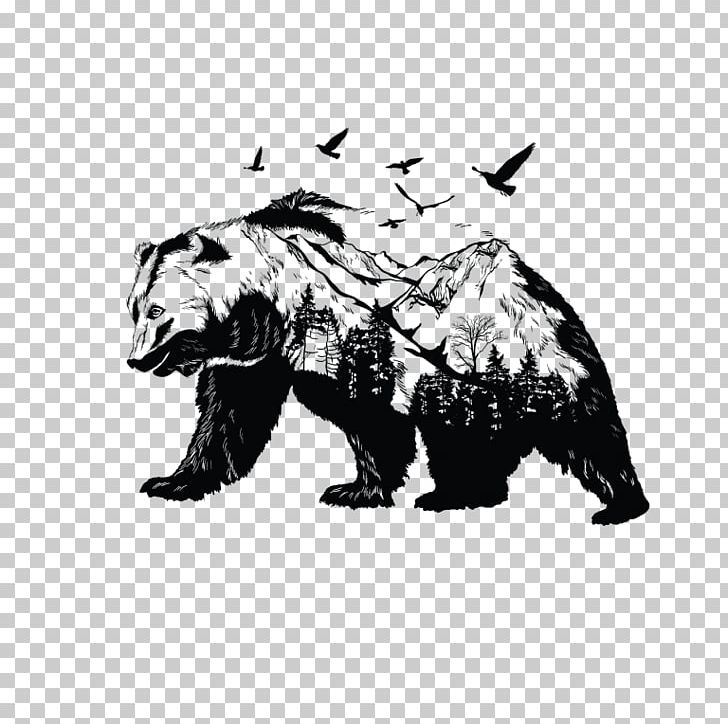 Brown Bear Black And White Polar Bear Tattoo Drawing PNG, Clipart, American Black Bear, Animals, Art, Bear, Bears Free PNG Download