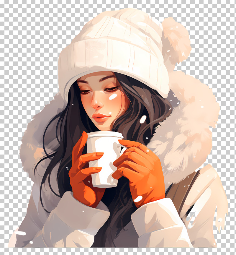 Woman - Woman Holding Coffee Cup In Winter PNG