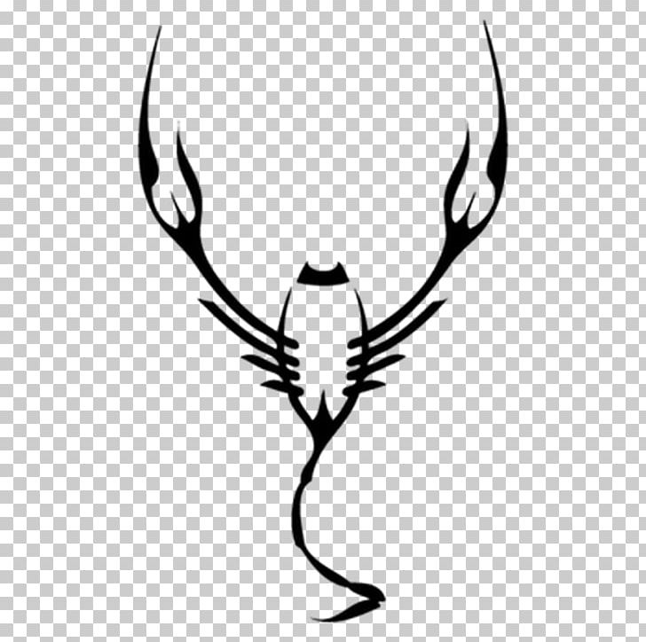 Scorpion Tattoo Black And White Sticker PNG, Clipart, Antler, Artwork, Beak, Black And White, Branch Free PNG Download