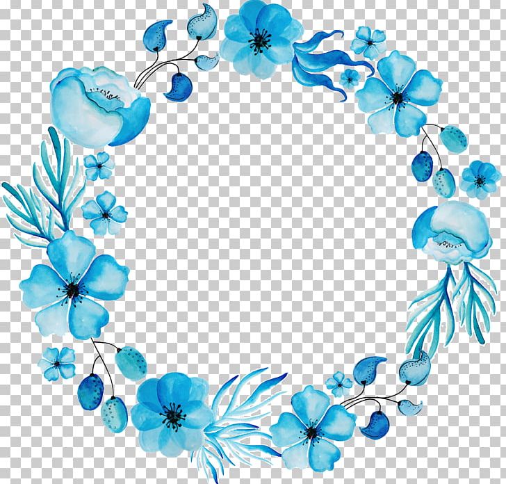 Watercolour Flowers Floral Design Wreath Blue PNG, Clipart, Aqua, Blue, Blue Flower, Blue Rose, Body Jewelry Free PNG Download