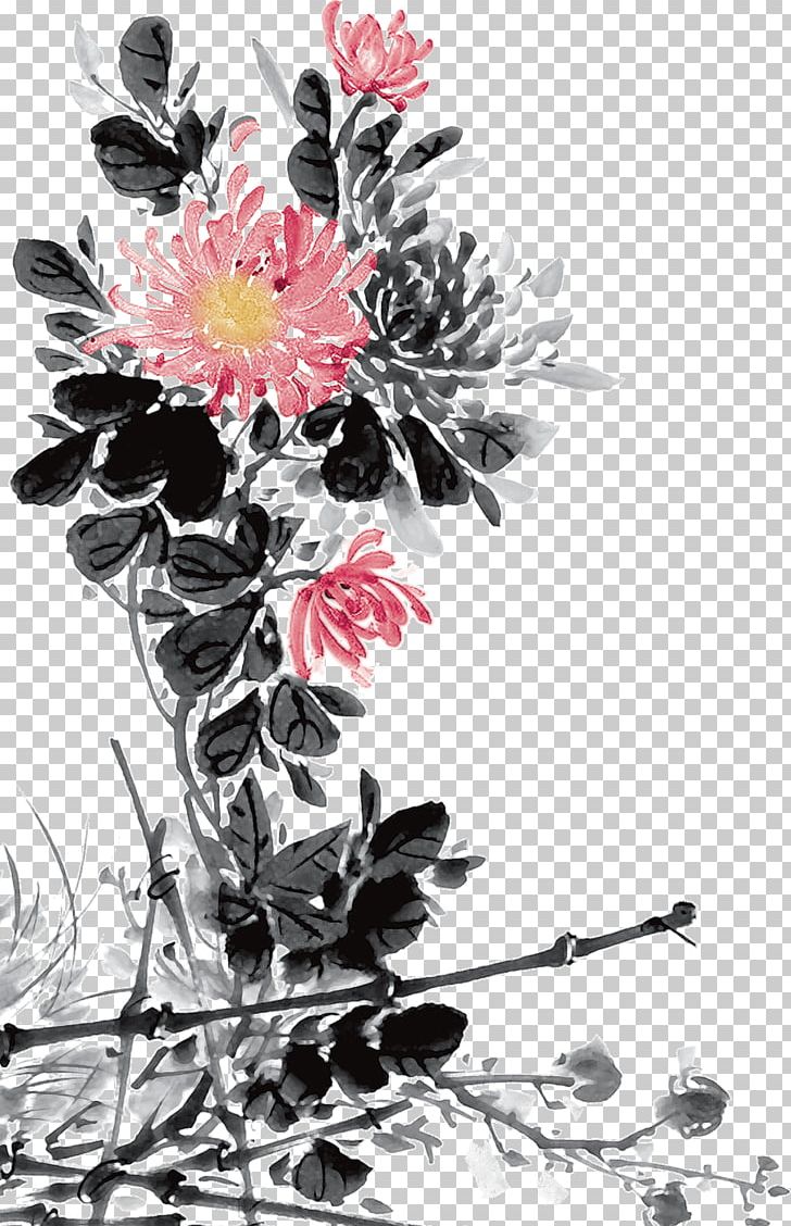 Floral Design Sen Do Technology Joint Stock Company SM3 Cornus Mas Chrysanthemum PNG, Clipart, Art, Black And White, Branch, Chinese Painting, Chrysanthemum Free PNG Download