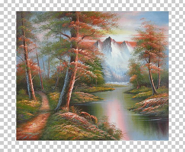 Watercolor Painting Nature Golden, Autumn Landscape Acrylic Painting