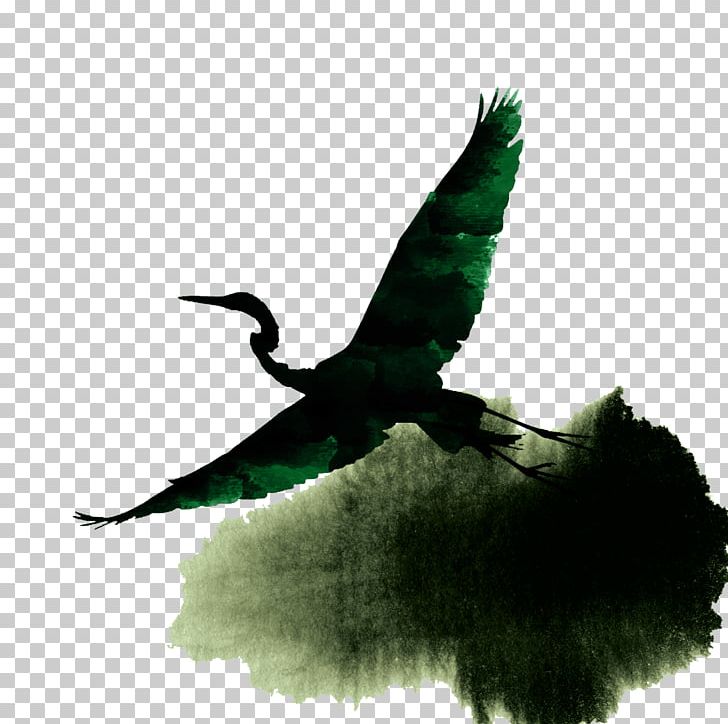 Crane Ink Wash Painting PNG, Clipart, Adverti, Beak, Bird, Blue, Color Free PNG Download