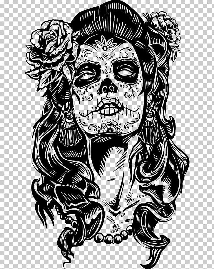 La Calavera Catrina Day Of The Dead Paper Skull PNG, Clipart, Art, Black And White, Bone, Calavera, Chicano Free PNG Download