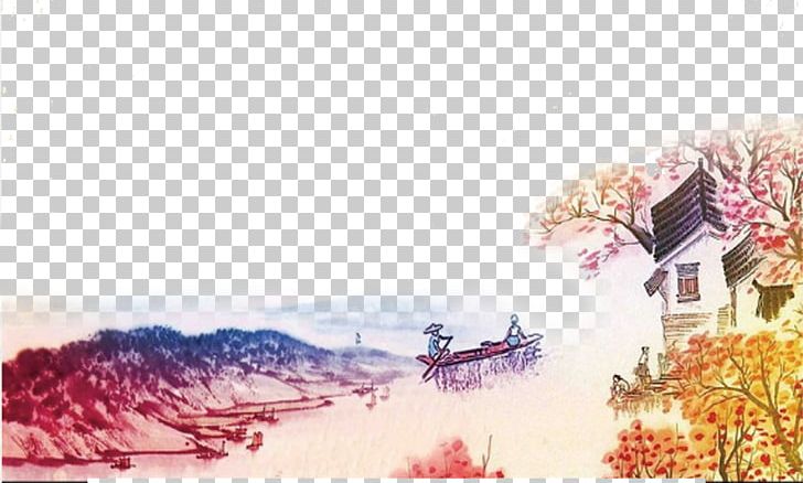 Qingming Ink Wash Painting Poster Shan Shui PNG, Clipart, Art, Autumn, Background, Boat, Computer Wallpaper Free PNG Download