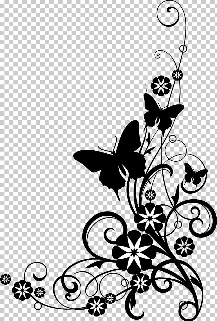 Flower Black And White PNG, Clipart, Black And White, Branch, Butterfly, Butterfly Pictures Black And White, Drawing Free PNG Download