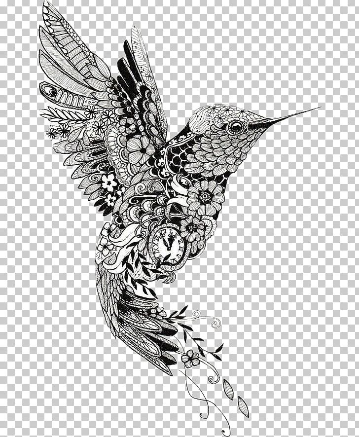 Hummingbird Mehndi Tattoo Mandala Henna PNG, Clipart, Animals, Art, Beak,  Bird Of Prey, Black And White