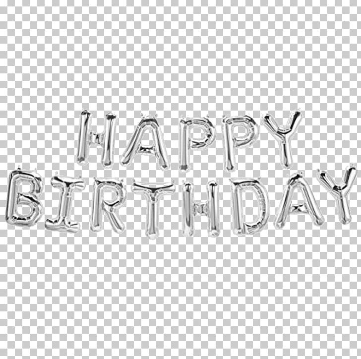 Silver Happy Birthday Balloon Shariks PNG, Clipart, Angle, Balloon, Birthday, Black And White, Body Jewellery Free PNG Download