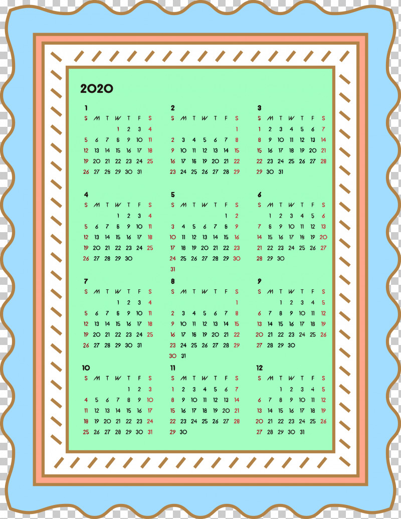 2020 Yearly Calendar Printable 2020 Yearly Calendar Year 2020 Calendar PNG, Clipart, 2020 Calendar, 2020 Yearly Calendar, Aqua, Green, Line Free PNG Download