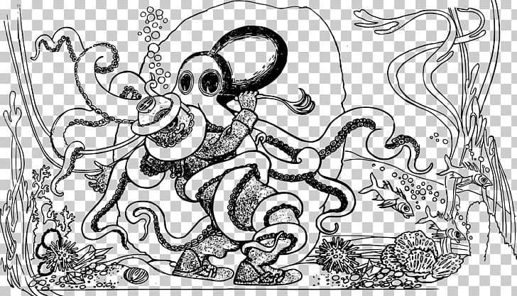 Octopus Line Art Drawing PNG, Clipart, Art, Artwork, Black And White, Cartoon, Drawing Free PNG Download