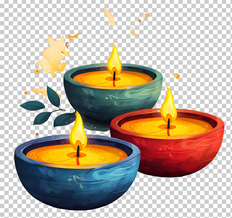 Diwali Lamp - Colorful Candles With Bright Flames PNG