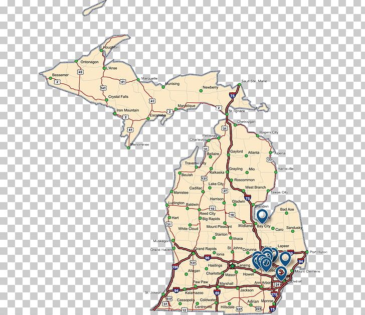 Road Map Upper Peninsula Of Michigan City Png Clipart Area
