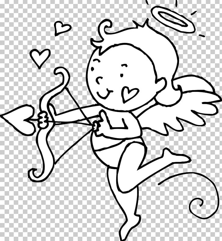 Cupid Valentines Day Black And White Heart PNG, Clipart, Art, Black, Black And White, Bow And Arrow, Cartoon Free PNG Download