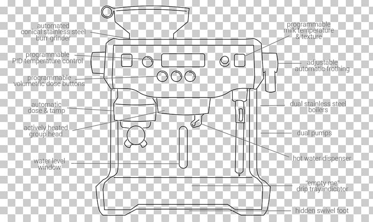 Espresso Machines Breville /m/02csf Drawing PNG, Clipart, Angle, Area, Automatic Firearm, Auto Part, Black And White Free PNG Download