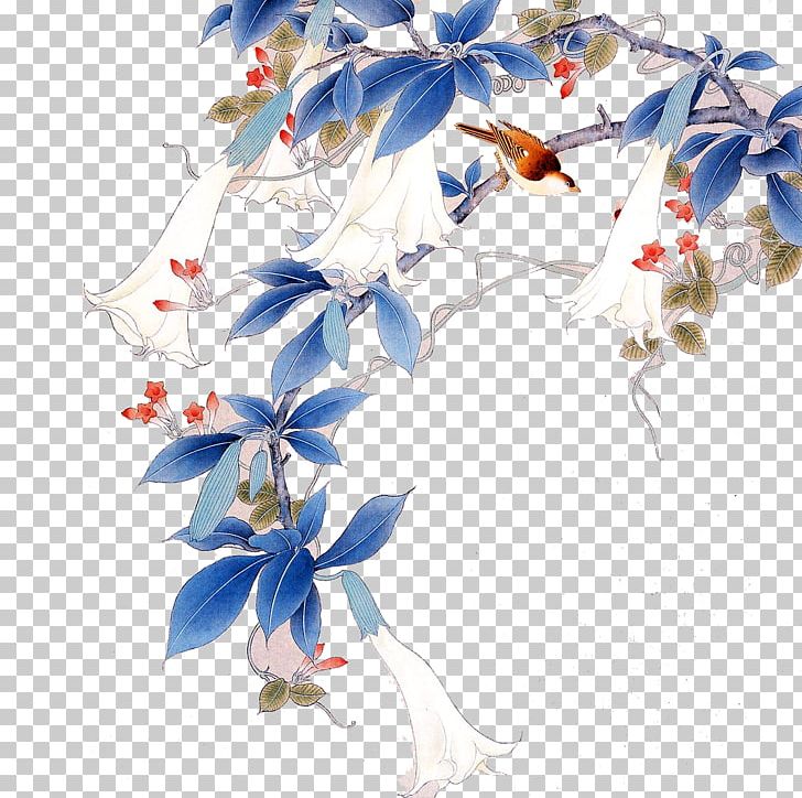 Gongbi Bird-and-flower Painting Chinese Painting Hanging Scroll PNG, Clipart, Art, Bird, Birdandflower Painting, Birds In The Branches, Blue Free PNG Download