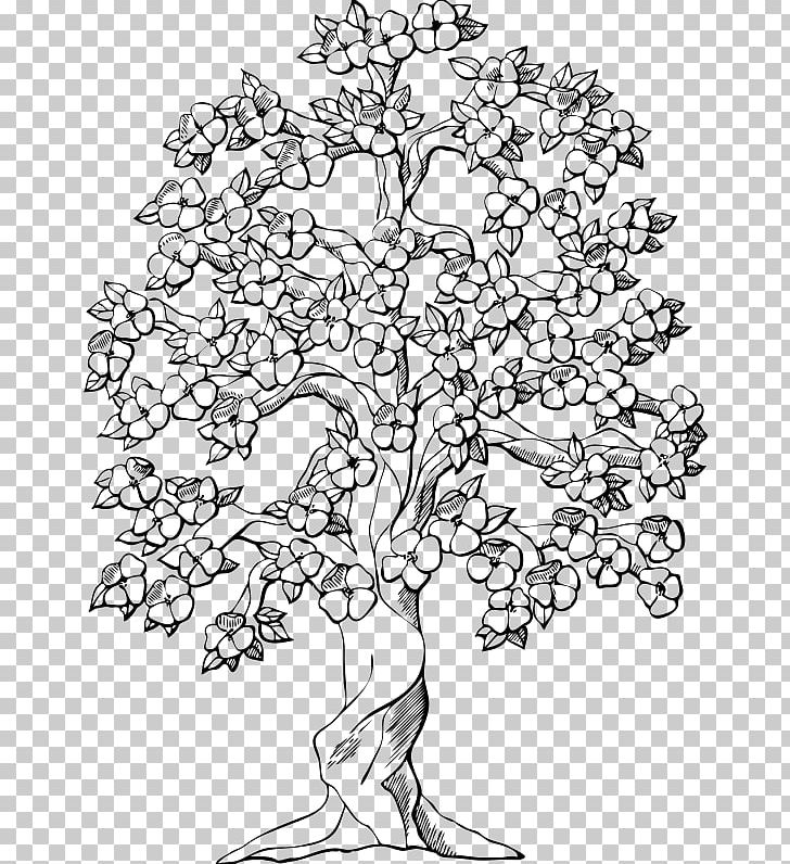 Drawing Tree Flower PNG, Clipart, Area, Art, Black And White, Blossom, Branch Free PNG Download