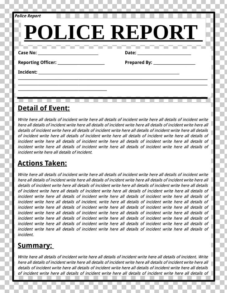 Template Police Document Report Form PNG, Clipart, Area, Black And White, Crime, Criminal Justice, Denuncia Free PNG Download