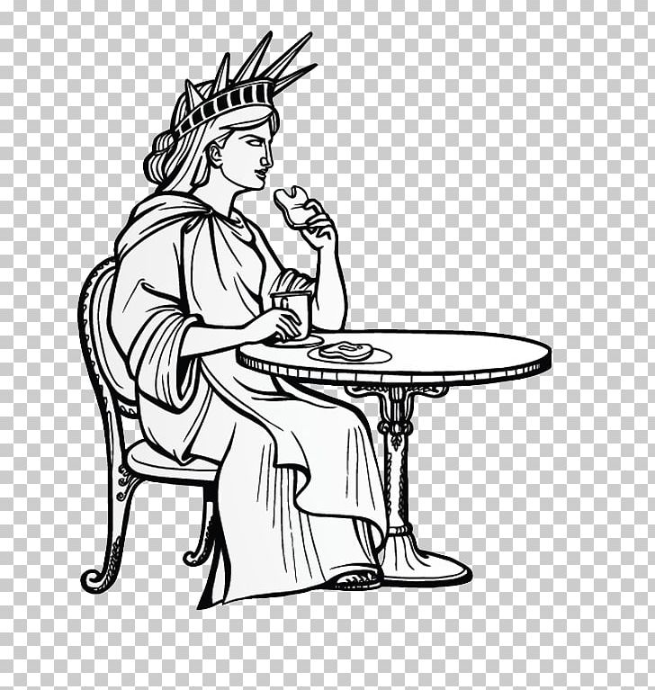 Statue Of Liberty Drawing Illustration PNG, Clipart, Arm, Black, Black And White, Cartoon, Drinking Free PNG Download