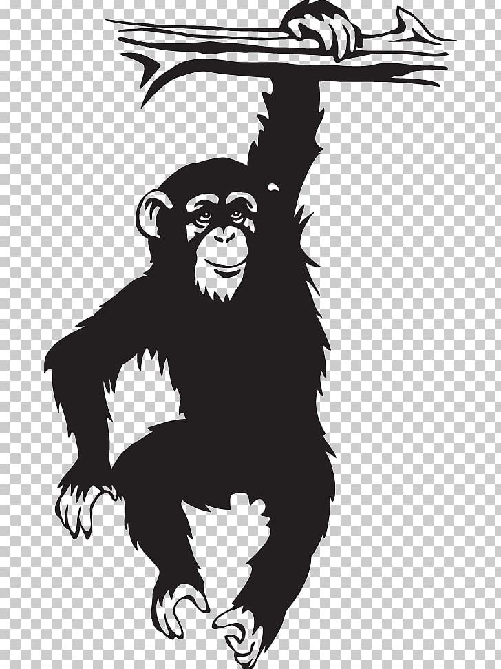 Chimpanzee Monkey Tree Wall Decal PNG, Clipart, Animal, Animals, Ape, Art, Black And White Free PNG Download