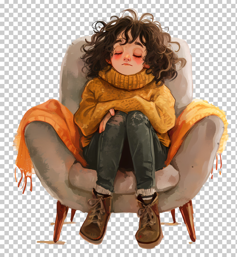 Comfy Day - Cozy Girl Sitting In Chair PNG