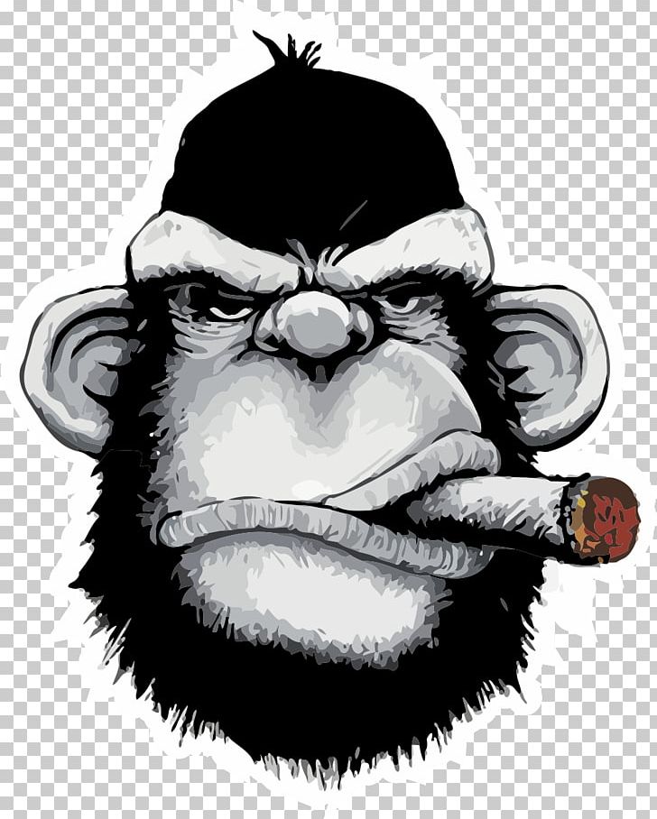 T-shirt Ape Cigar Iron-on Monkey PNG, Clipart, Animals, Art, Black And White, Carnivoran, Cigarette Free PNG Download