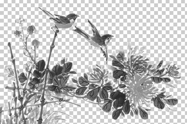 China Chinoiserie Ink Wash Painting Poster PNG, Clipart, Animals, Architecture, Art, Birdandflower Painting, Black And White Free PNG Download