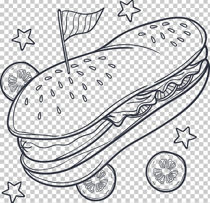 Hot Dog Hamburger Fast Food French Fries Coloring Book PNG, Clipart, Adult, Area, Black, Black And White, Book Free PNG Download