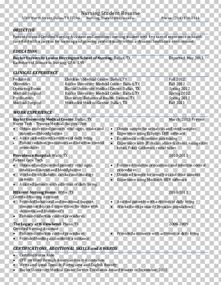 Résumé Student Nurse Nursing Registered Nurse PNG, Clipart, Area, Career, College, Cover Letter, Document Free PNG Download
