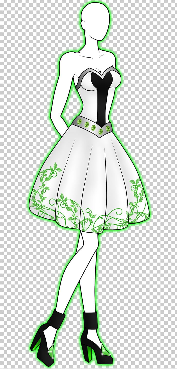 Green Cartoon Dress White PNG, Clipart, Art, Black, Black And White, Cartoon, Character Free PNG Download