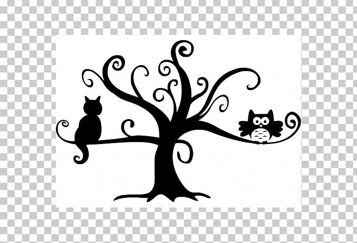Cat Owl Tree Felidae PNG, Clipart, Animals, Art, Artwork, Black, Black And White Free PNG Download