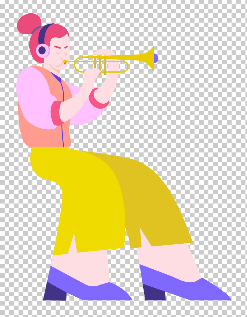Playing The Trumpet Music PNG, Clipart, Character, Clothing, Happiness, Line, Meter Free PNG Download