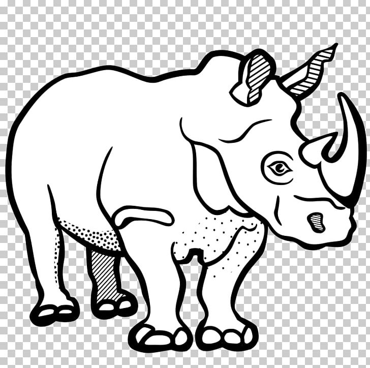 Rhinoceros Line Art Black And White Drawing PNG, Clipart, Animal, Black, Carnivoran, Cartoon, Cat Like Mammal Free PNG Download