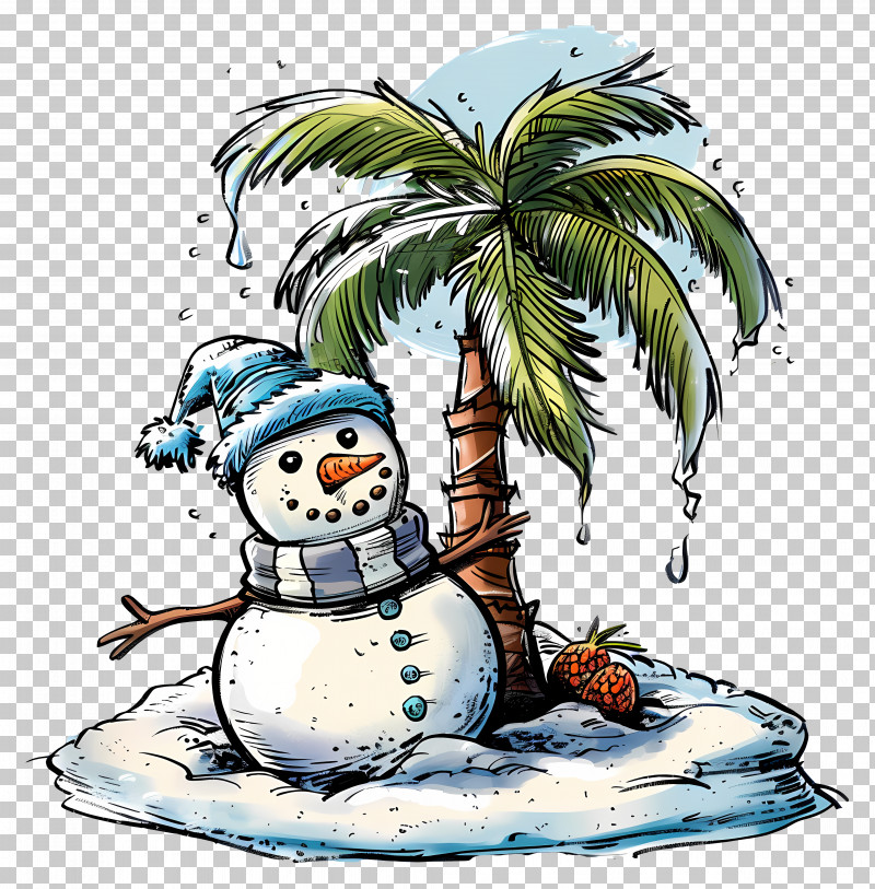Christmas In July - Snowman With Palm Tree In Tropical Setting PNG ...