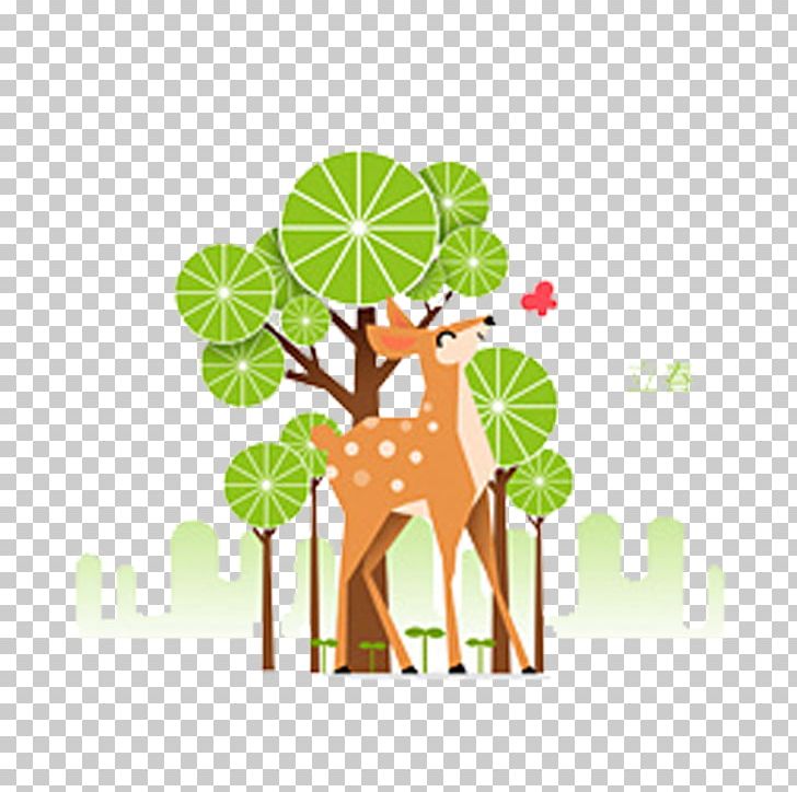 Giraffe Reindeer Green PNG, Clipart, Adobe Illustrator, Animals, Autumn Tree, Branch, Cartoon Free PNG Download