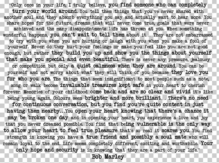 Soulmate Quotation Text Marley Black And White PNG, Clipart, Area, Black And White, Bob Marley, Document, Friendship Free PNG Download