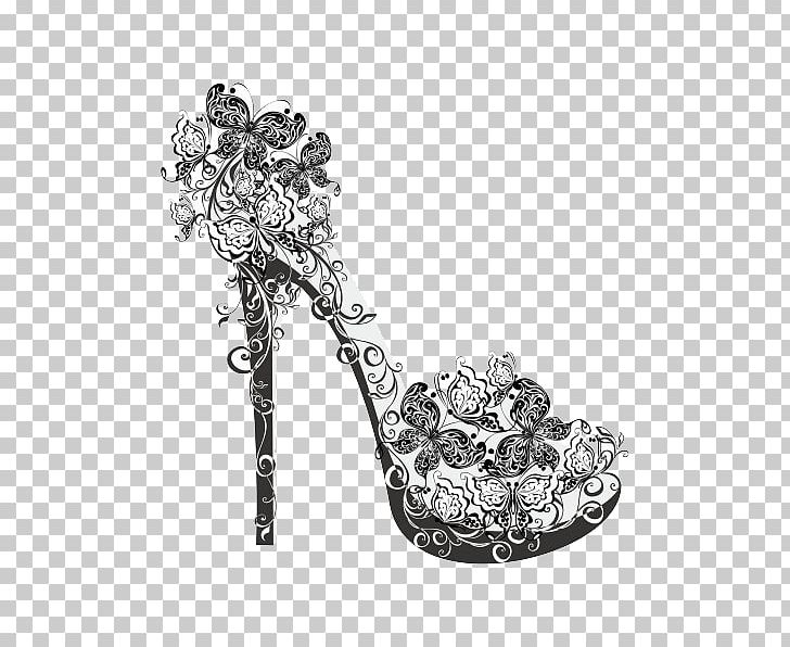 High-heeled Footwear Shoe Flower Illustration PNG, Clipart, Accessories, Black, Black And White, Black Back, Fashion Free PNG Download