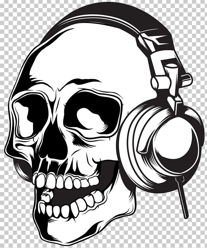 Headphones Skull Illustration PNG, Clipart, Audio Equipment, Automotive Design, Black, Black And White, Bone Free PNG Download
