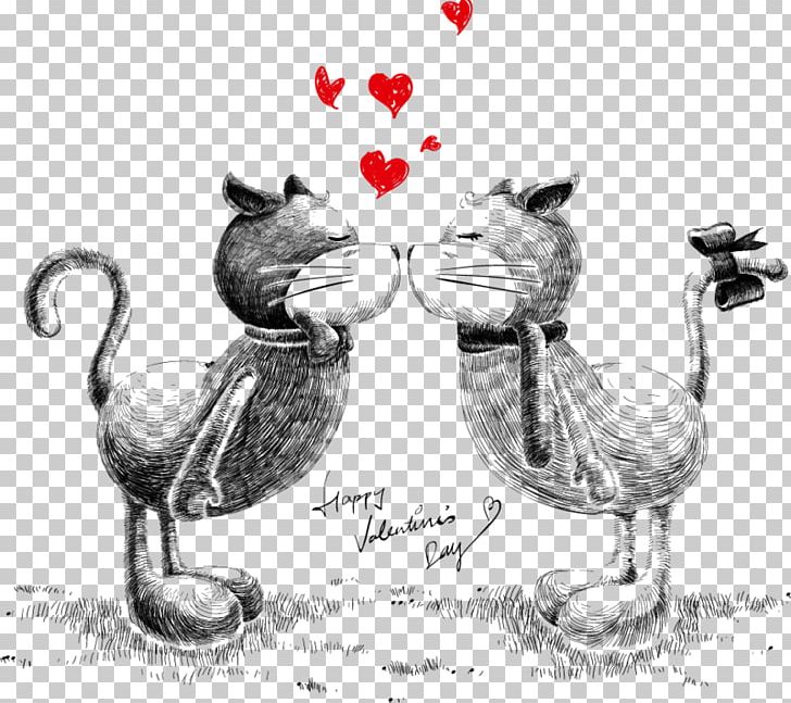 Cat Kitten Drawing Cartoon PNG, Clipart, Animals, Art, Bird, Black And White, Canvas Free PNG Download