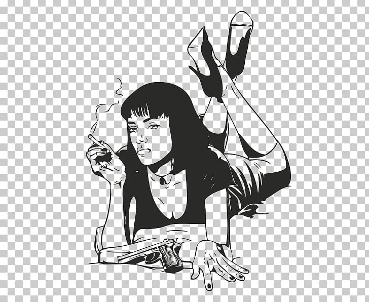 Mia Wallace Wall Decal Art Phonograph Record Film PNG, Clipart, Arm, Artist, Black, Black And White, Cartoon Free PNG Download