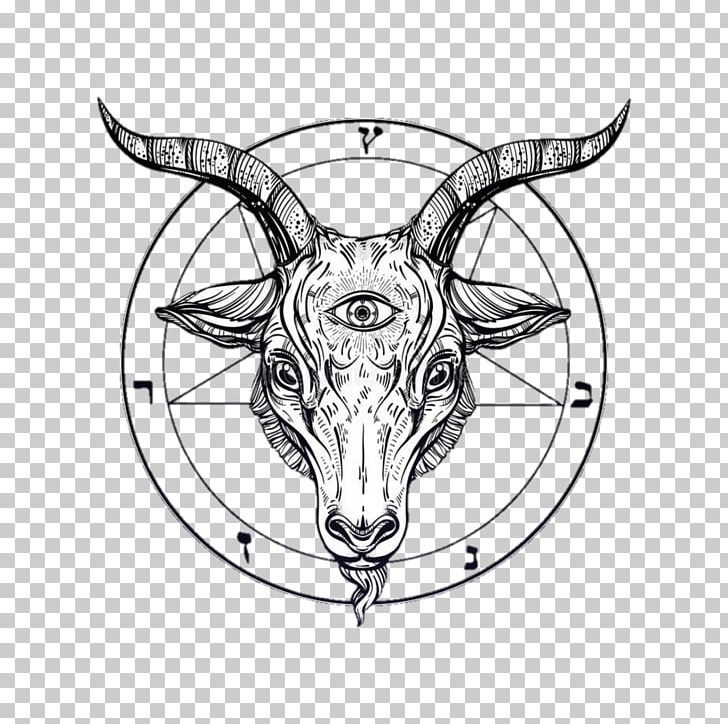 Goat Drawing Baphomet Satanism PNG, Clipart, Animals, Antler, Art, Baphomet, Black And White Free PNG Download