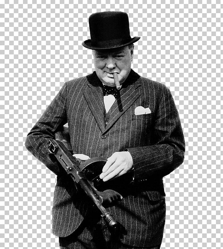 Statue Of Winston Churchill Second World War Thompson Submachine Gun Firearm PNG, Clipart, Black And White, Fedora, Guitar Accessory, Hat, Machine Gun Free PNG Download