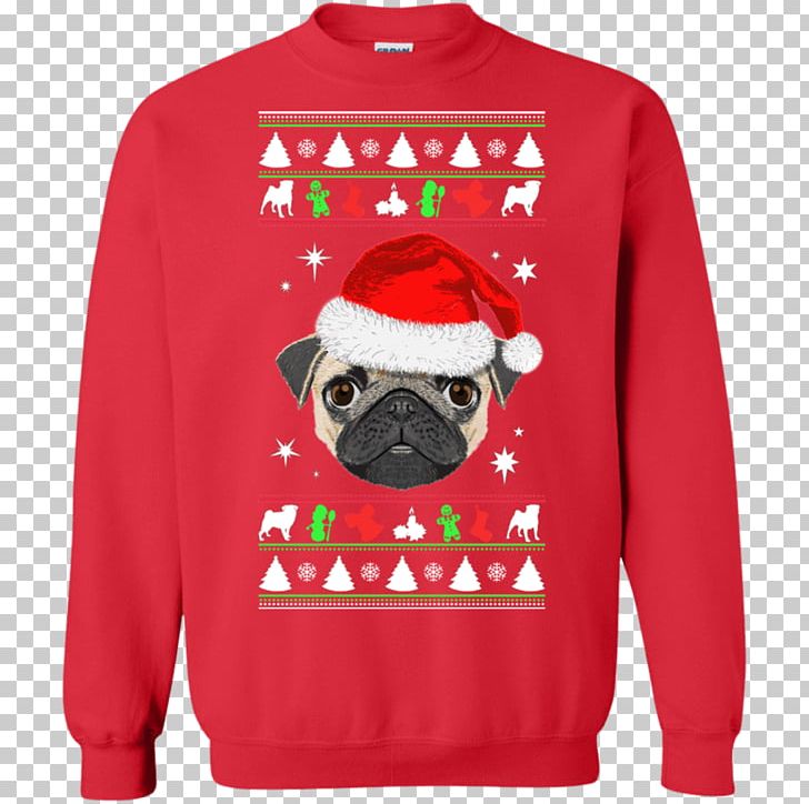 Pug T-shirt Hoodie Christmas Jumper Sweater PNG, Clipart, Bluza, Carnivoran, Christmas, Christmas Jumper, Christmas Ornament Free PNG Download