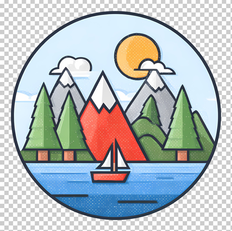 Explore Lake Icon - Mountain Landscape With Lake And Boat PNG