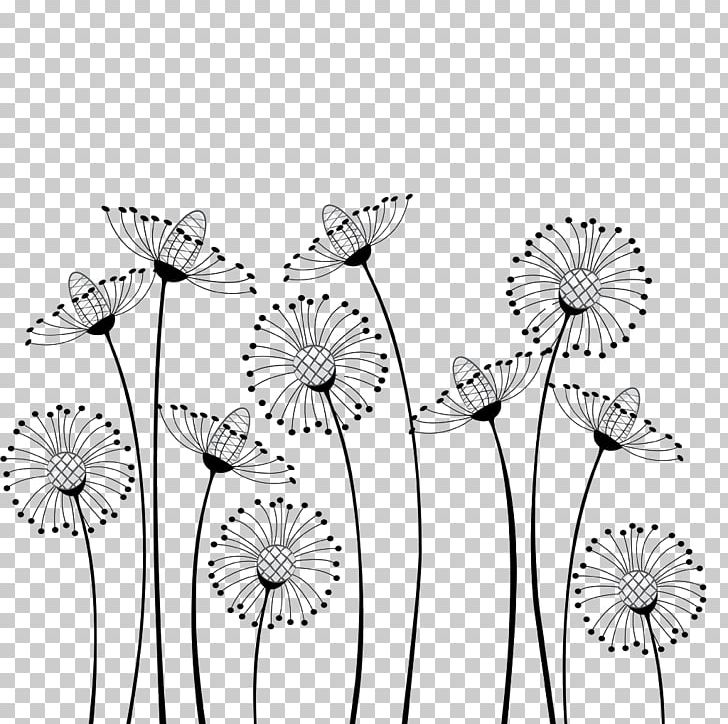 Flower Cartoon Black And White Drawing PNG, Clipart, Area, Black, Black Dandelion, Cut Flowers, Dandelion Flower Free PNG Download