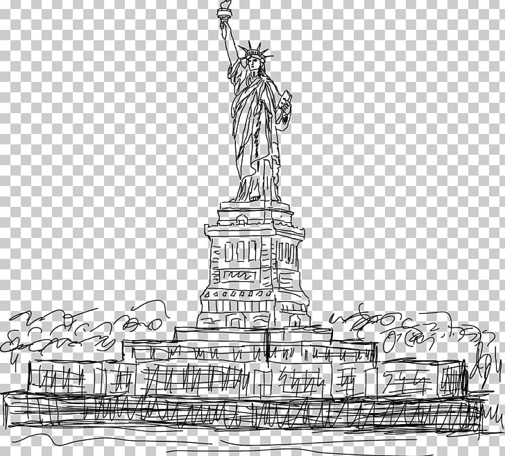 Statue Of Liberty Manhattan Drawing PNG, Clipart, Artwork Flyer Background, Black And White, Creative Artwork, Landmark, Liberty Free PNG Download
