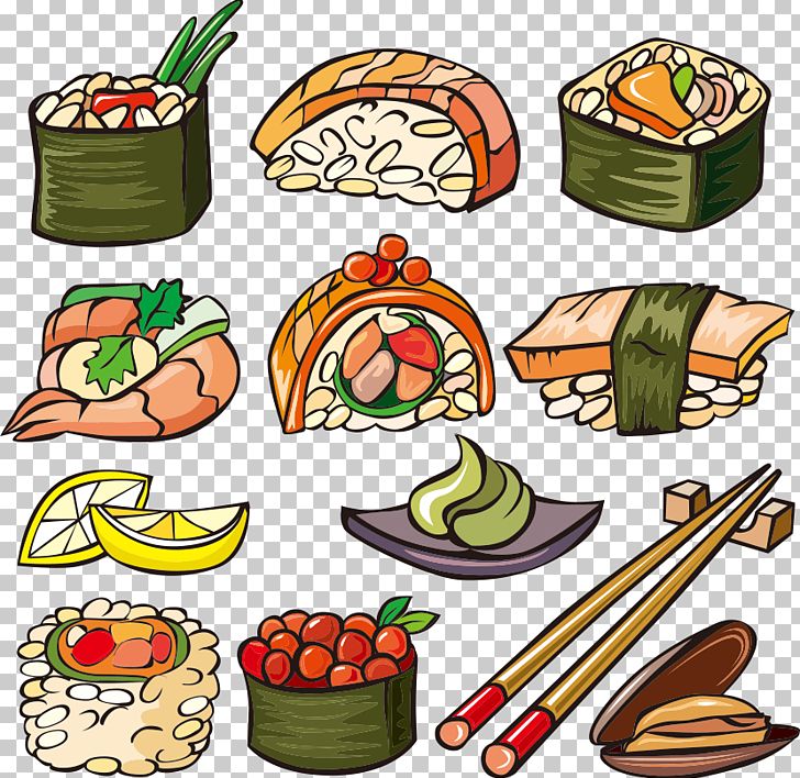 Sushi Japanese Cuisine Seafood PNG, Clipart, Cartoon Sushi, Cuisine, Food, Fruit, Handpainted Flowers Free PNG Download