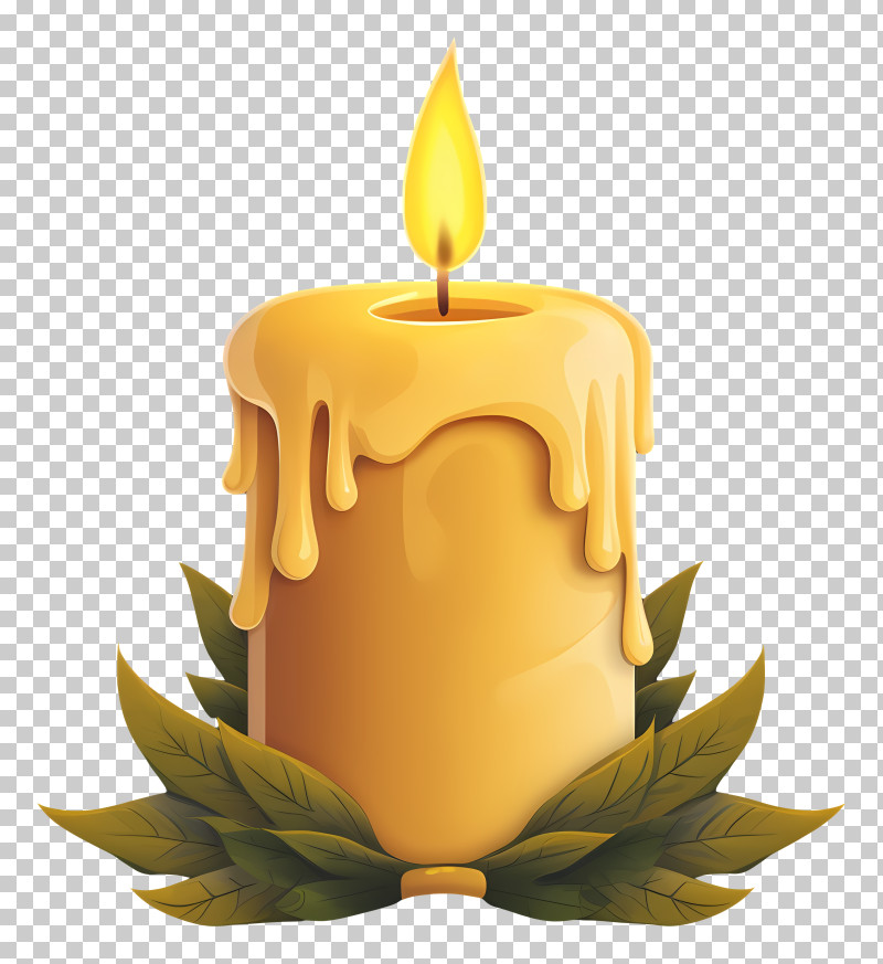 Yellow Candle - Burning Candle With Dripping Wax PNG