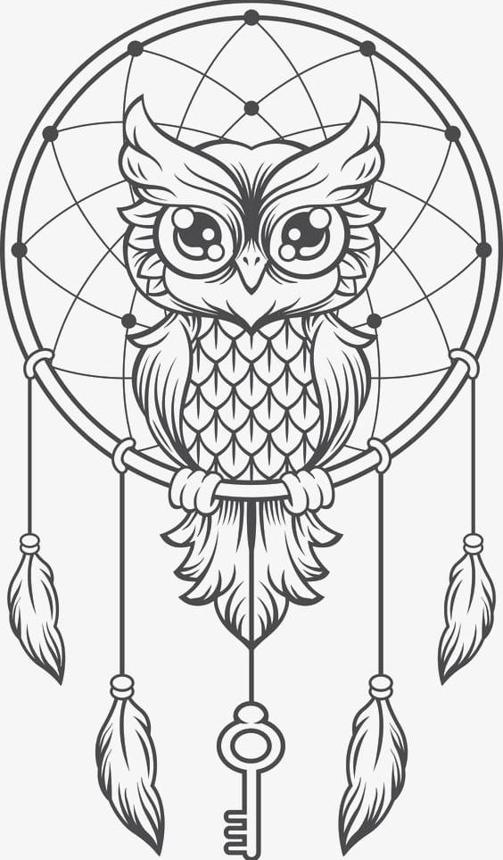 Dreamcatcher Owl Png Clipart Black Black And White