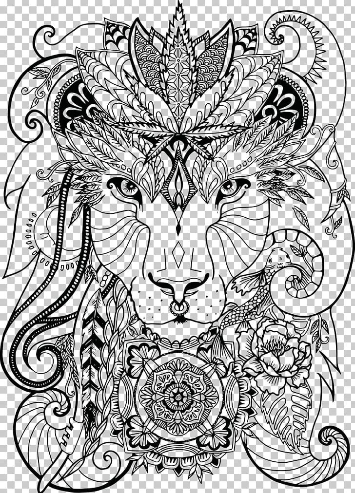 Line Art Drawing Painting Psychedelia PNG, Clipart, Artwork, Big Cats, Black And White, Carnivoran, Cartoon Free PNG Download