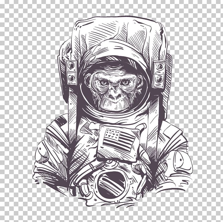 Space Suit Astronaut Monkeys And Apes In Space Drawing PNG, Clipart, Art, Astronaut, Black And White, Chimpanzee, Costume Free PNG Download